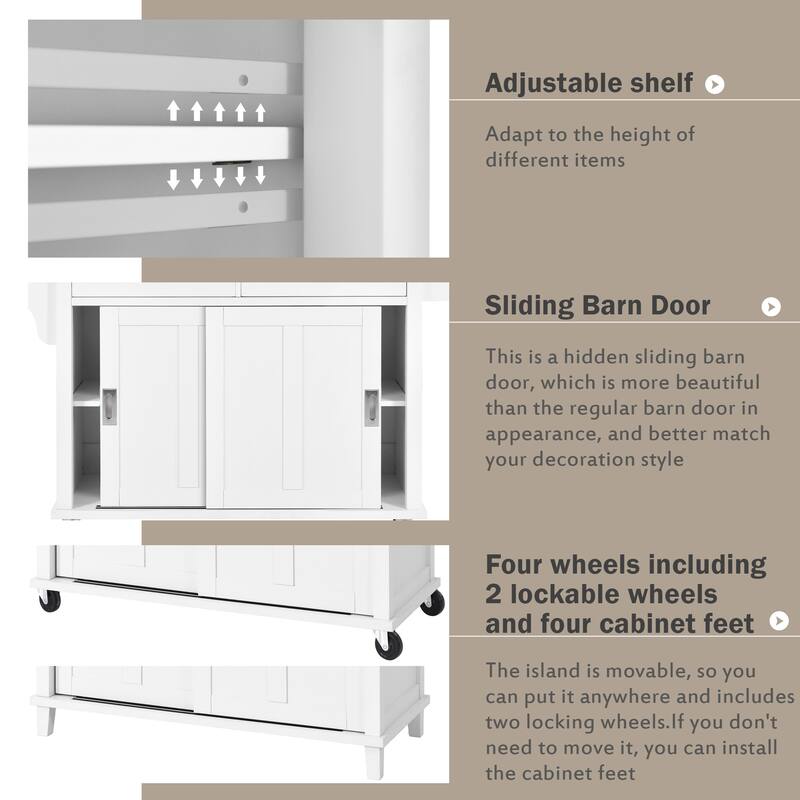 Rolling Kitchen Cart Drop-Leaf Kitchen lsland with Sliding Barn Door