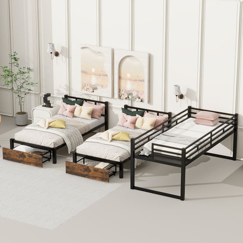 Various Sizes Metal Bunk Beds Frame with Ladder and High Guardrail, Heavy Duty Metal Bunk Beds🛍️🛒