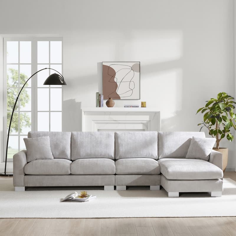 119" Modern Four-Seat L-Shaped Sofa with Two Pillows