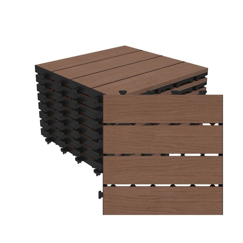 Domi 12" x 12" HDPE Plastic Resin Interlocking Deck Tiles, Waterproof Outdoor Patio Flooring with Drainage Design