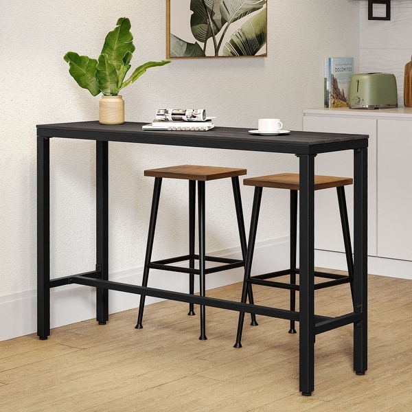 slide 2 of 14, Pellebant Patio Outdoor Bar Table Rectangle Pub Table Dining Table Black-55.1inches