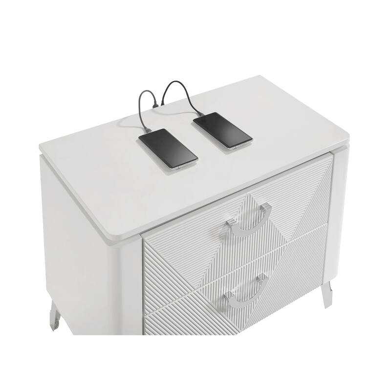 Cassia 2-drawer Nightstand Bedside Table White High Gloss