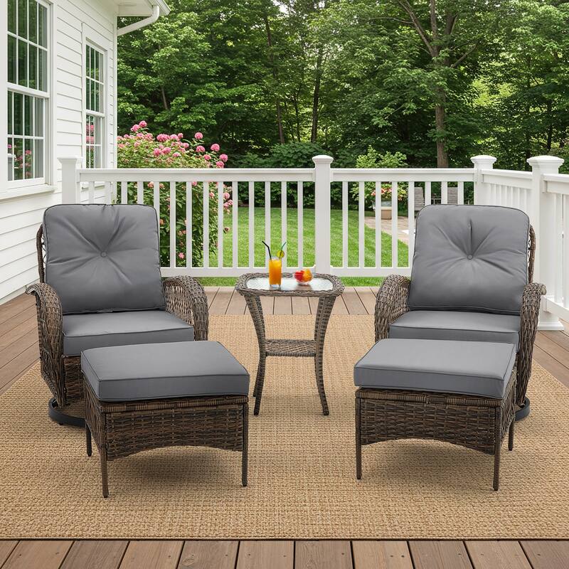 360° Swivel Rocking Patio Chairs Set with Thick Cushions & Tempered Glass Table | Indoor Living Room / Balcony| 3/5-Piece