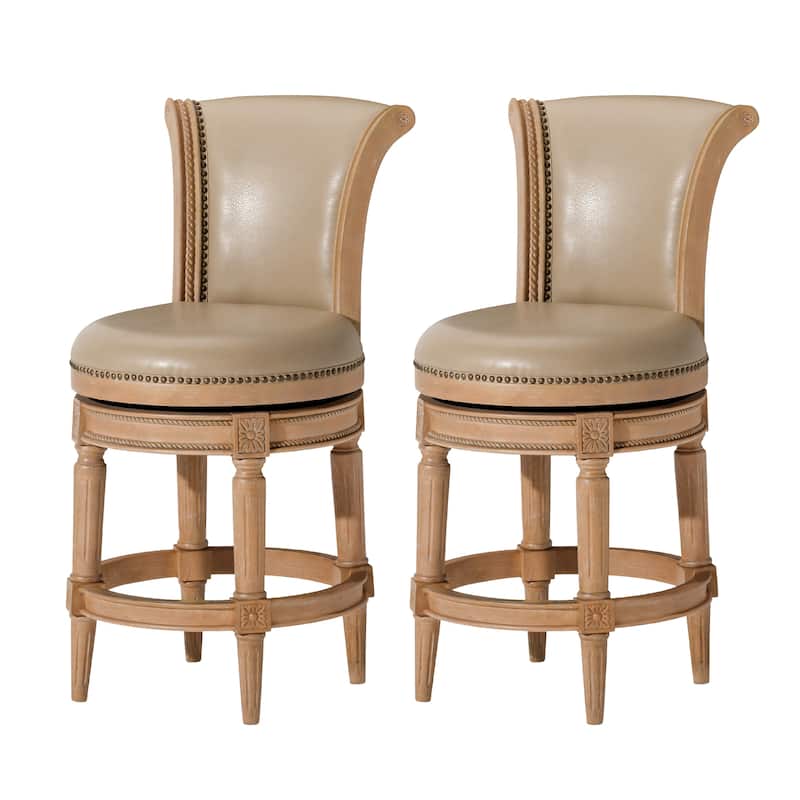 Maven Lane 26" Pullman Swivel Counter Height Kitchen Stool - Set of 2 - Weathered Oak Vegan Leather.