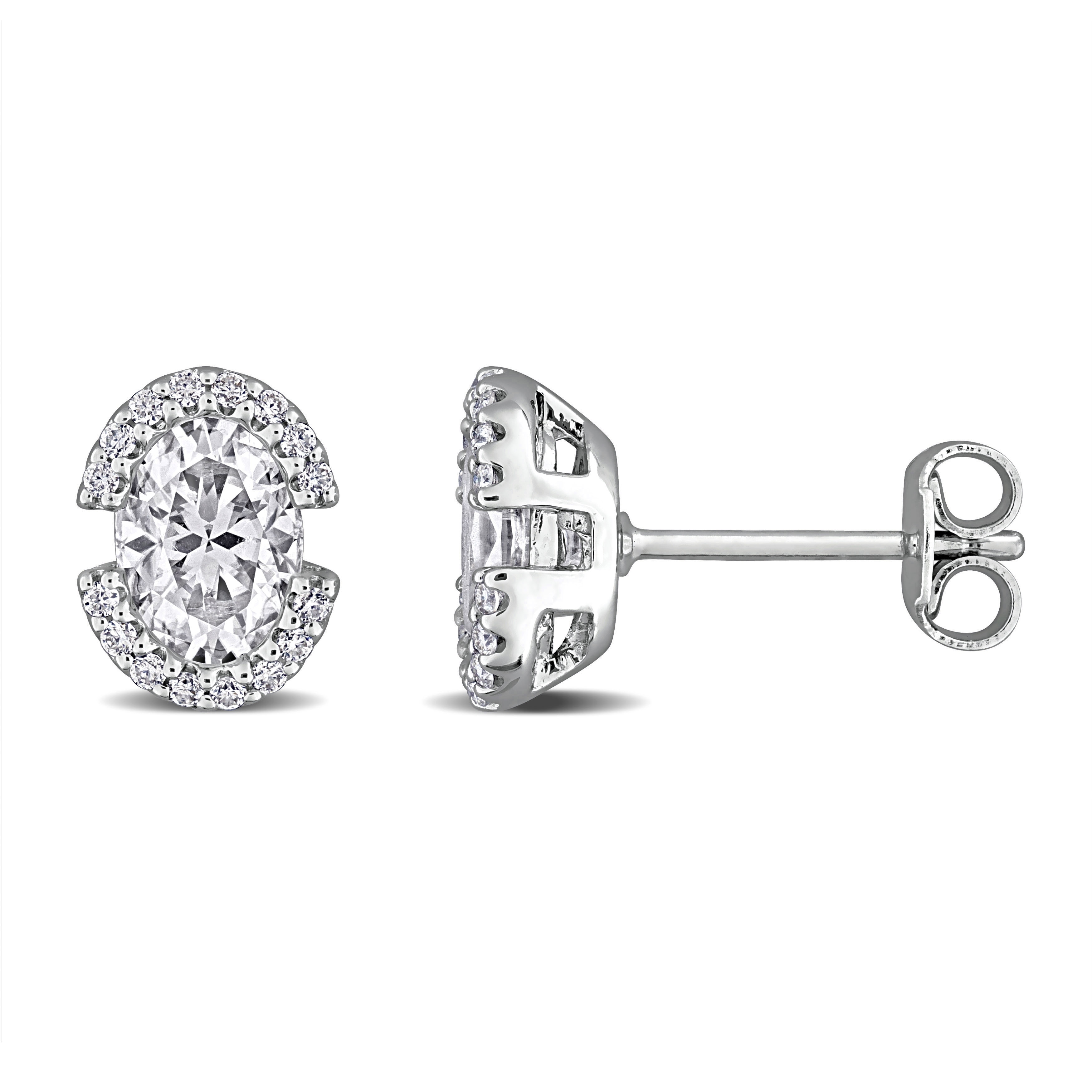 Miadora Oval-Cut Created Moissanite Halo Stud Earrings Sterling Silver