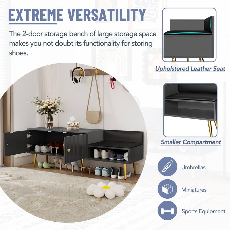 Modern Shoe Storage Bench with Hidden Storage and Upholstered Cushions for Bedside Living Room and Entryway