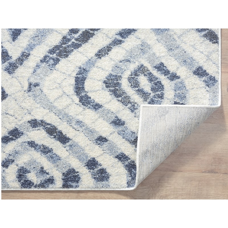 Abani Cruz Geometric Blue and Ivory Indoor Area Rug
