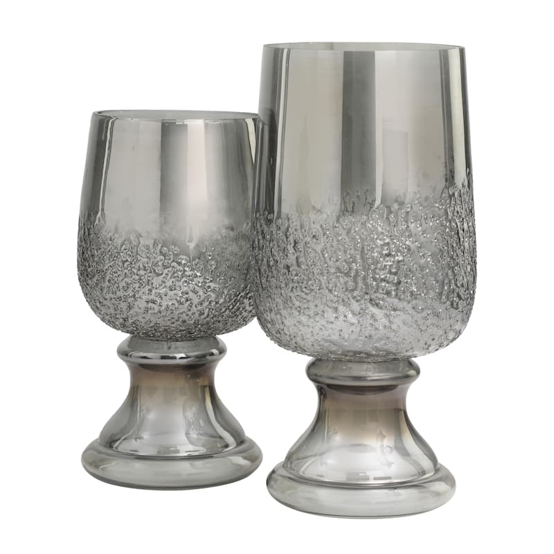Glass Tinted Decorative Candle Holder with Textured Exterior - Set of 2 Gray - Roche River Decor
