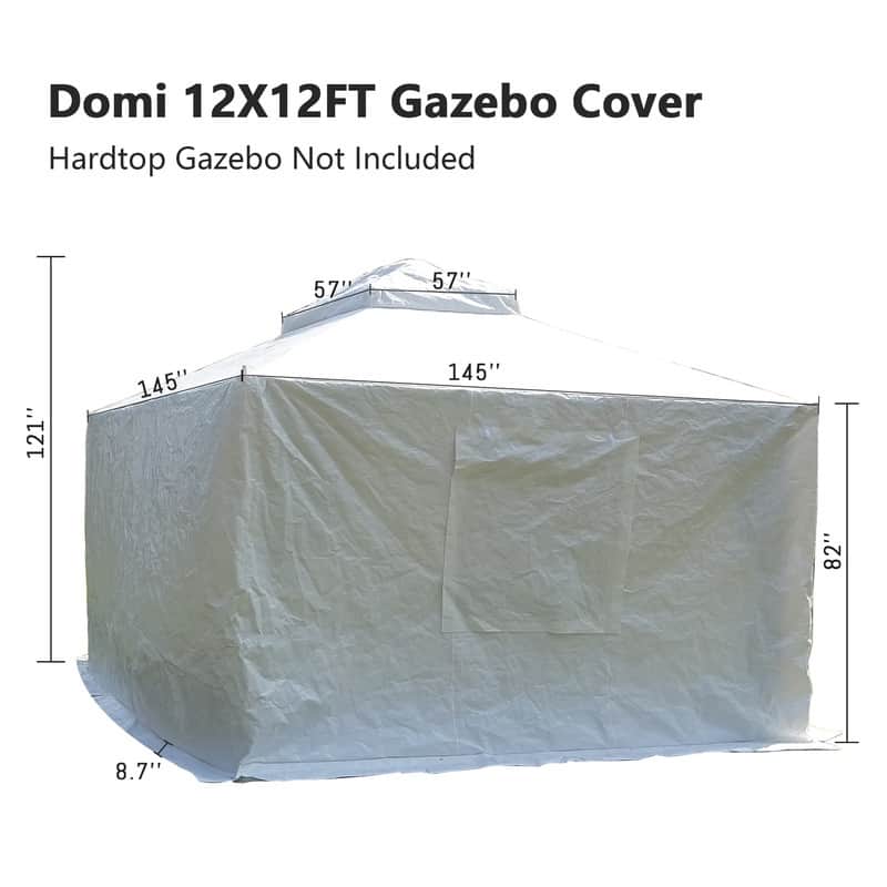 Domi 8' x 8' Universal Winter Gazebo Cover, All Season Waterproof Enclosed Cover with Sidewalls & Ventilated Mesh Windows, White - White - 12' x 12'