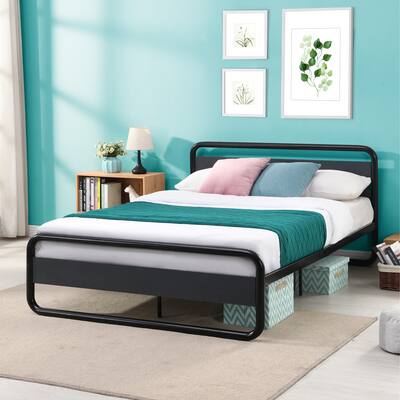 Platform Queen Bed Frame/Mattress Foundation with Rustic Headboard and Footboard, No Box Spring Needed, Noise Free
