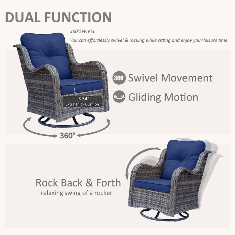 Gray Rattan Outdoor Patio Conversation Sets with Swivel Rocker Chairs