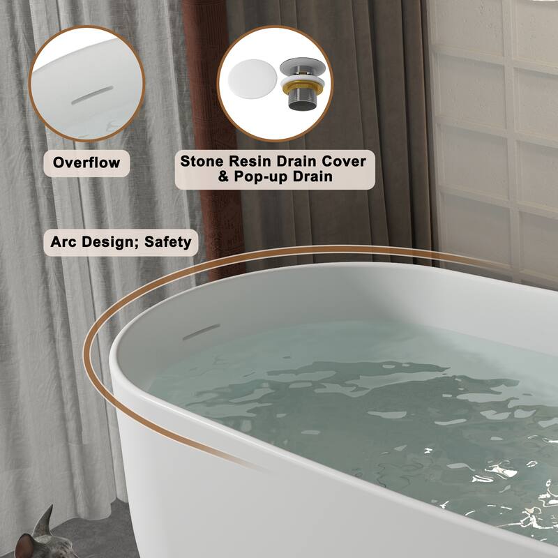 CASAINC Resin Stone Solid Surface Soaking Stand Alone Bathtub Freestanding Bathtub in Matte White
