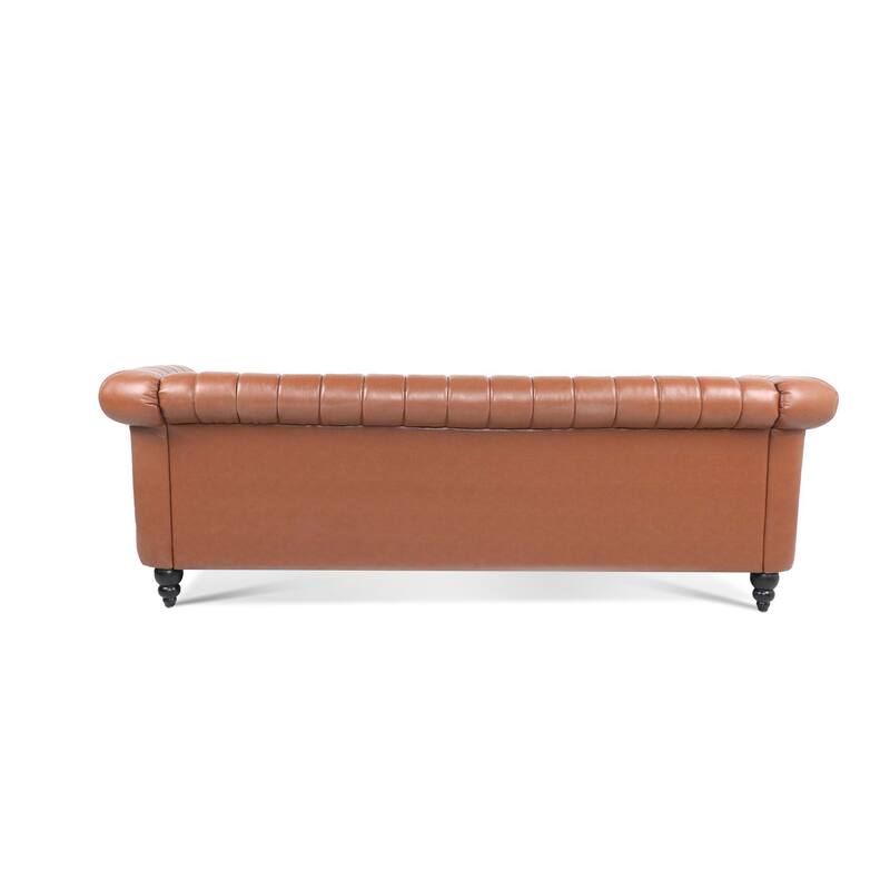 Chesterfield Sofa 83.46" with PU Leather, Quilted Backrest, Birch Legs
