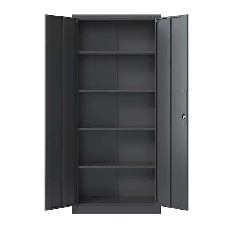 71"H Metal Lockable Storage Cabinet with Doors and 4 Shelves