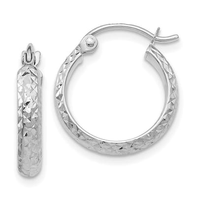 Curata 10k White Gold 2.8mm Textured Hollow Hoop Earrings - 15mm 18mm 25mm 30mm 37mm