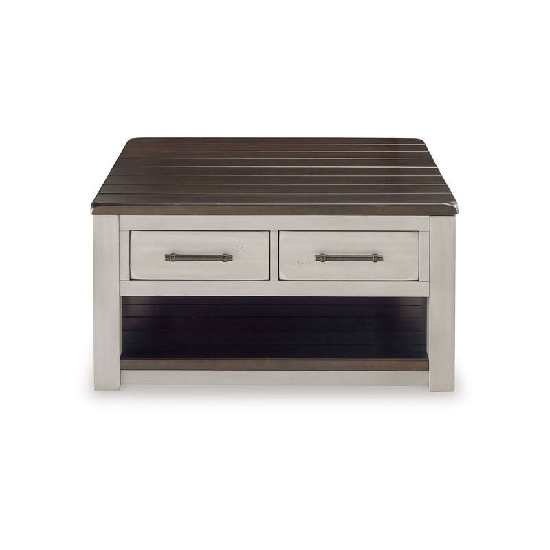 Barb Coffee Table, 2 Drawers and Lift Top, 36 Inch Gray Acacia Wood