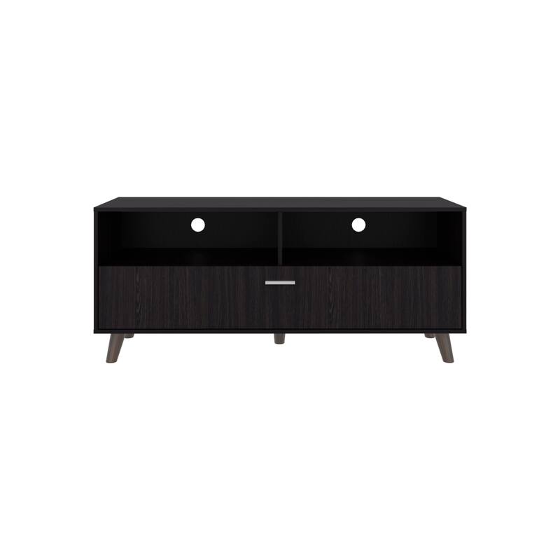 Tv Stand With 2 Doors And Open Storage Shelves, Modern Entertainment Center,Black