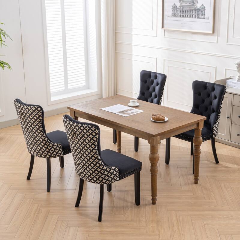 Velvet Dining Chairs with Wood Legs Nailhead, SET OF 2