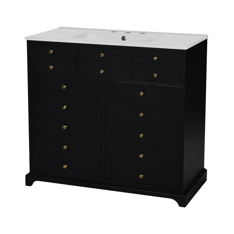 Bathroom Vanity with Resin Sink Set, Bathroom Storage Cabinet with 2 Drawers, Vanity Set with 2 Soft Closing Doors