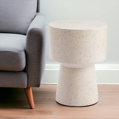 HomeRoots 18" Beige Faux Stone Round Pedestal End Table - 14' X '18.1' X '14