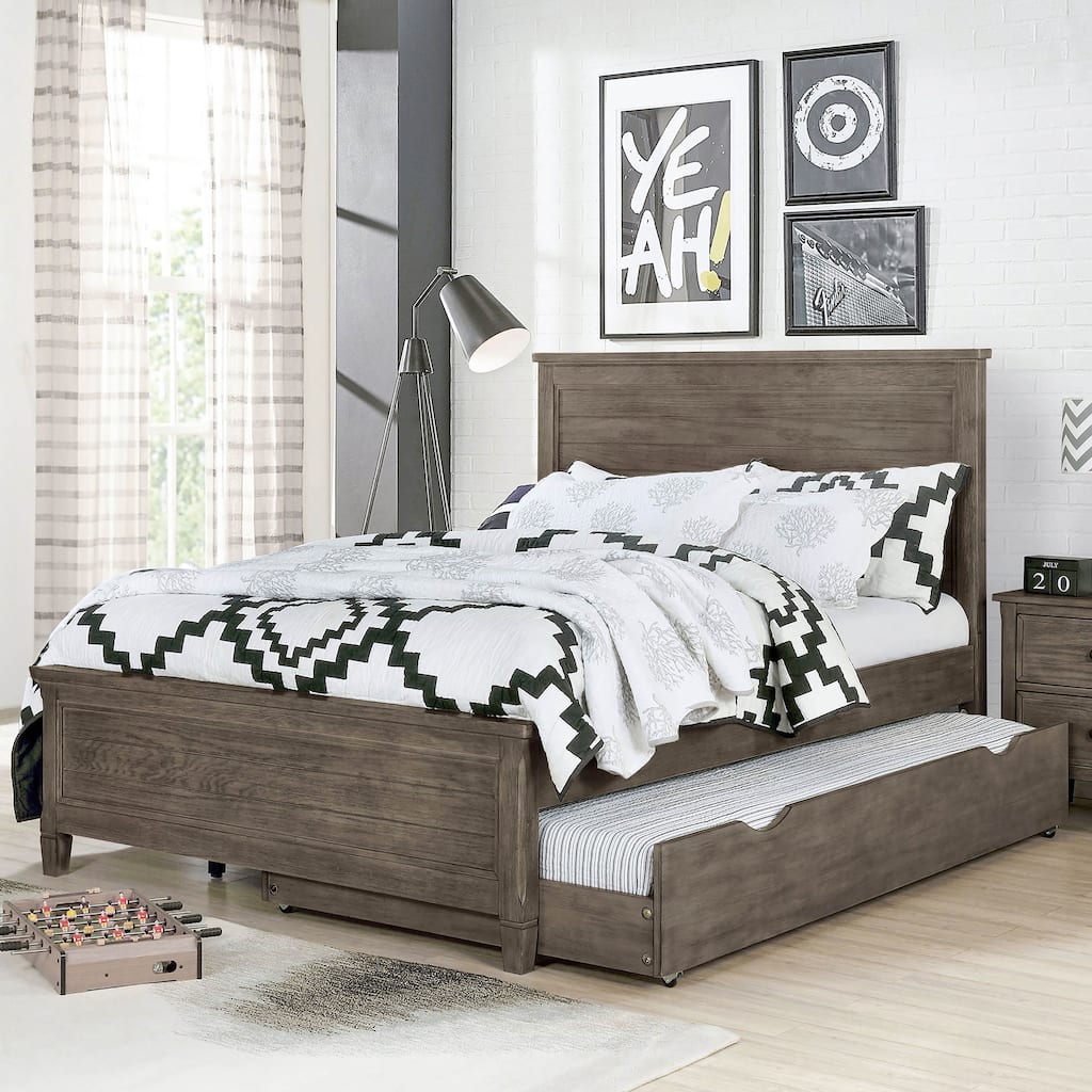 Furniture of America Lanister Wood Wire-Brushed Warm Grey Kids Panel Bed with Trundle