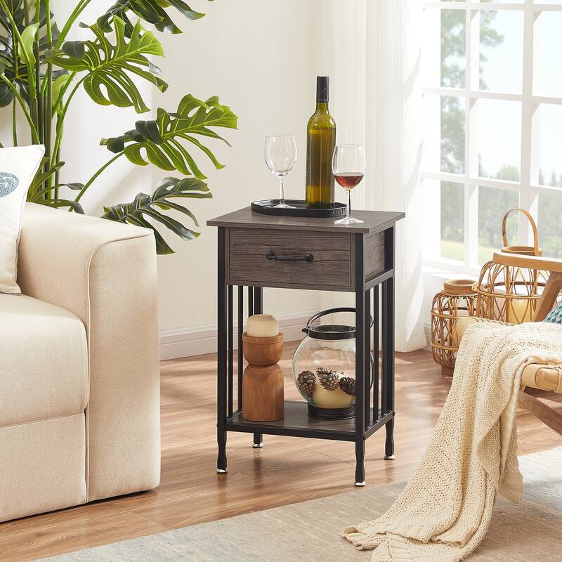 VECELO Modern Nightstand with Drawer and Storage Shelf