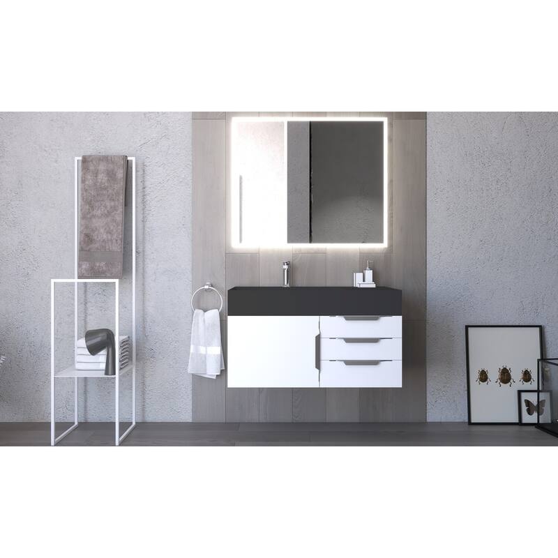 Amazon 36" Wall Mounted Bathroom Vanity Set w/ Black Top
