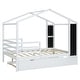 preview thumbnail 7 of 41, Full Size Wood House Bed with Roof & Fence, Multifunction Daybed Frame w/ Writing Board & Trundle for Kids Teens Girls/Boys