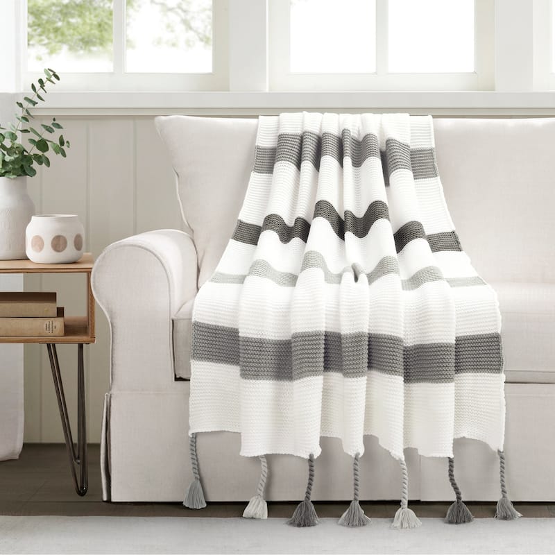 Lush Decor Boho Knitted Braided Tassel Throw Single - 60" x 50" - Gray