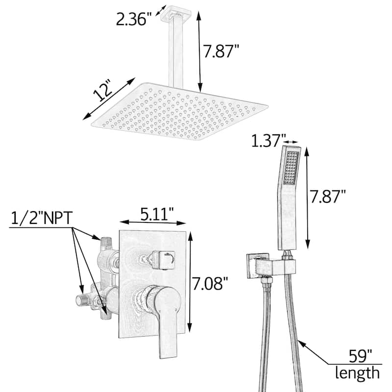 Clihome 12 Inch Ceiling Mounted Rain Shower System