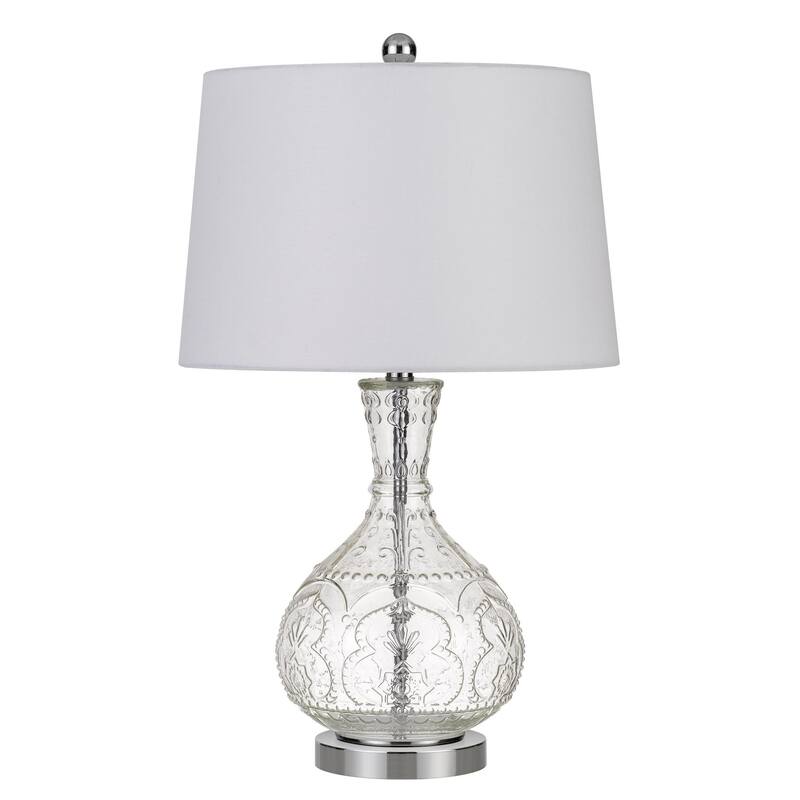 150 Watt Textured Glass Base Table Lamp, White and Clear