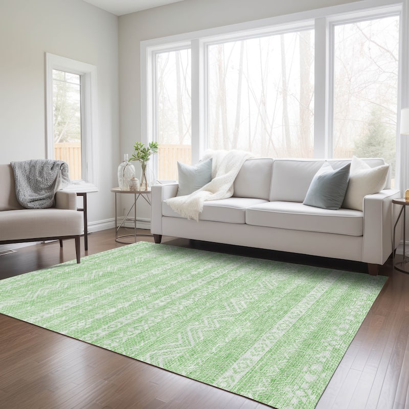 Machine Washable Indoor/ Outdoor Chantille Stripes Boho Rug