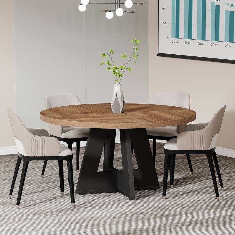 47" Round Conference Table Meeting Room Table with Thickened Top Wood Base Modern Training Desk for Conference/Seminar Room