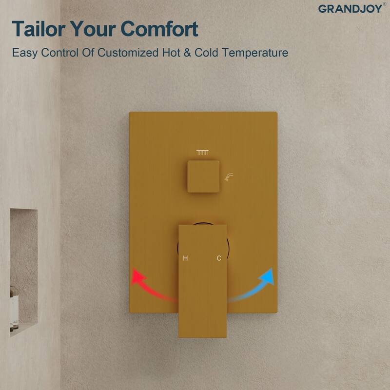 GRANDJOY 2-Function Tub and Shower Faucet Set with Single Handle Valve, Wall-Mount Design