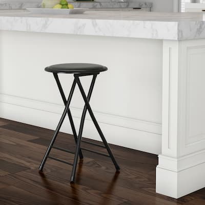Trademark Home 24-Inch-Tall Folding Stool with Round Padded Seat