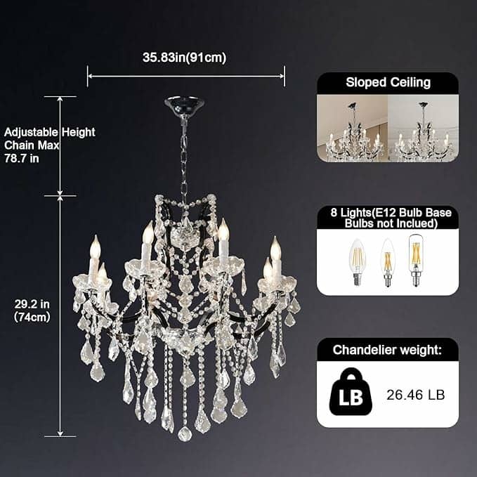 KAYLA 29in Luxury Candle ChandeliersModern Black Crystal Chandelier