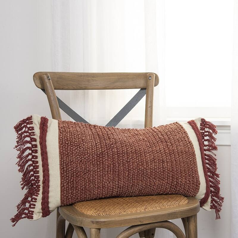 Rust Braided Stripe Macrame Fringe Lumbar Pillow On Sale Bed Bath
