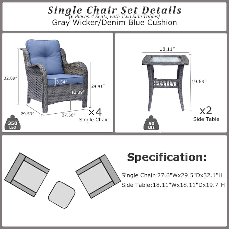 Gray Rattan Wicker Outdoor Patio Furniture Seating Sets With Cushions