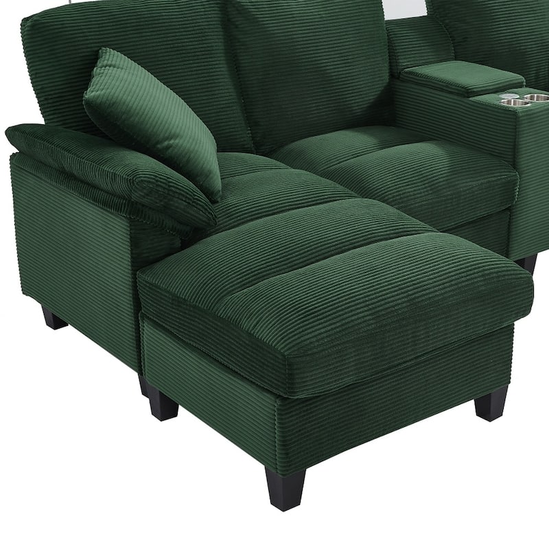 116.9" Modern Sectional Sofa with Storage Ottomans and USB Ports, Cup Holders