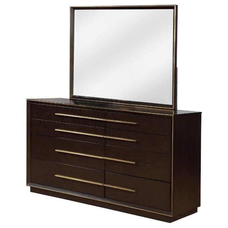 Lyni Wide Dresser with Mirror, 8 Drawers, Metal Handles, Brown Wood