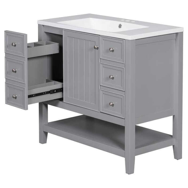 Roomfitters 36" Bathroom Vanity with Sink Cabinet with 3 Drawers and Door Solid Wood and MDF Structure