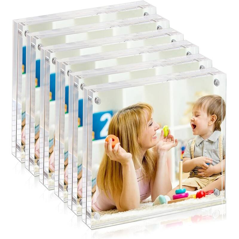 BP4U™ 6-Pack Acrylic Picture Frames, Tabletop Magnetic Freestanding Photo Frames for Hoem/Office Desktop Display - 4"x4"
