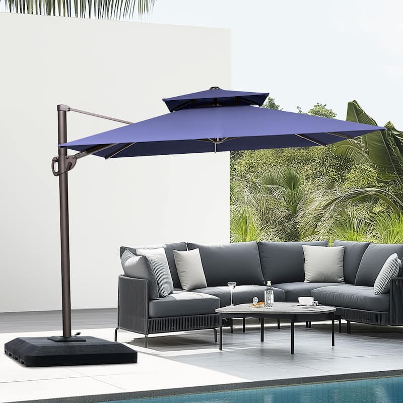 Pellebant Outdoor 9 FT x 11.5 FT Double Top Cantilever Offset Umbrella with Premium Base Stand