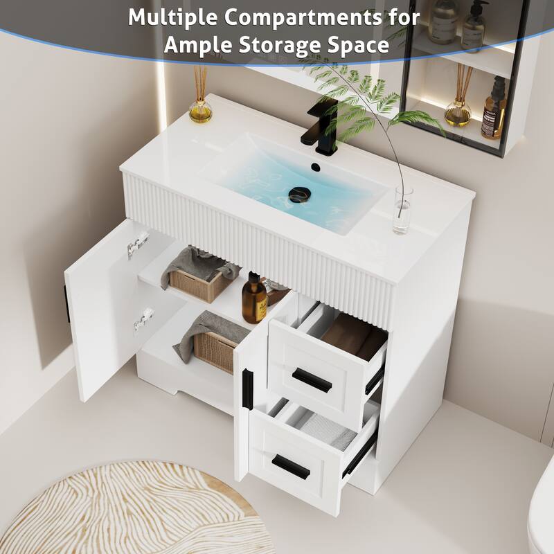 Modern 24/30/36/48" Wave-Line Bathroom Vanity Set with Sink & Faucet