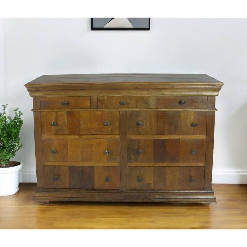 HomeRoots 60" Brown Reclaimed Wood Nine Drawer Double Dresser - Brown - 9-drawer