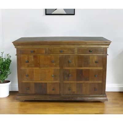 HomeRoots 60" Brown Reclaimed Wood Nine Drawer Double Dresser
