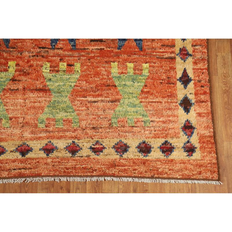 Orange Moroccan Oriental Rug Handmade Geometric Wool Carpet - 6'9" x 9'9"