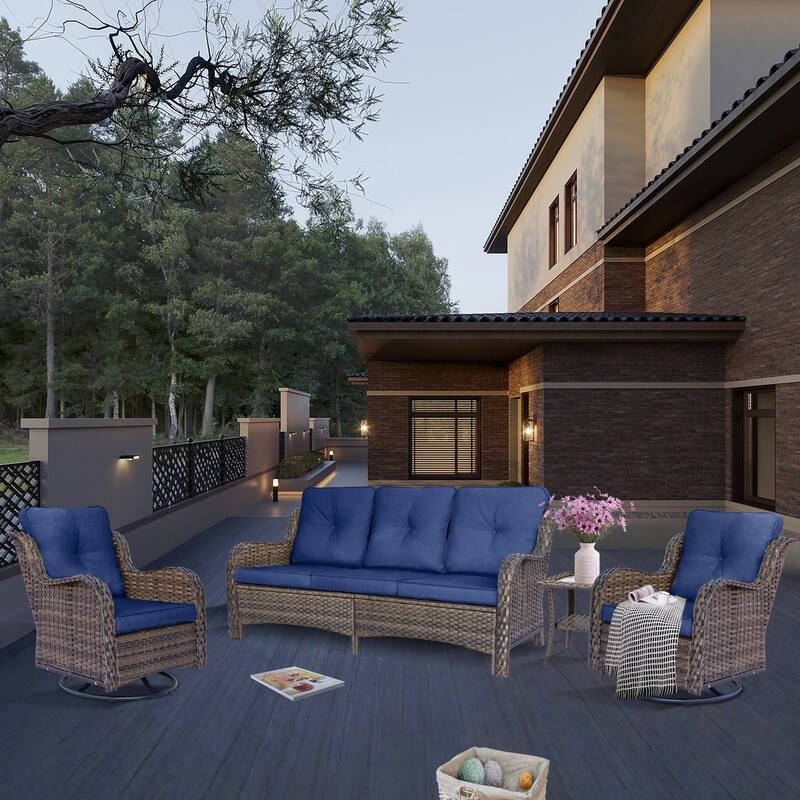 4 Piece Patio Furniture Seating Sofa Set with Swivel Chair and Cushion