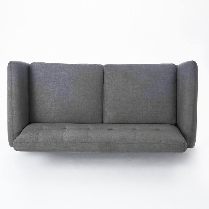 Dark Grey Fabric Loveseat for Small Spaces with Button - Tufted Backrest and Rubberwood Legs