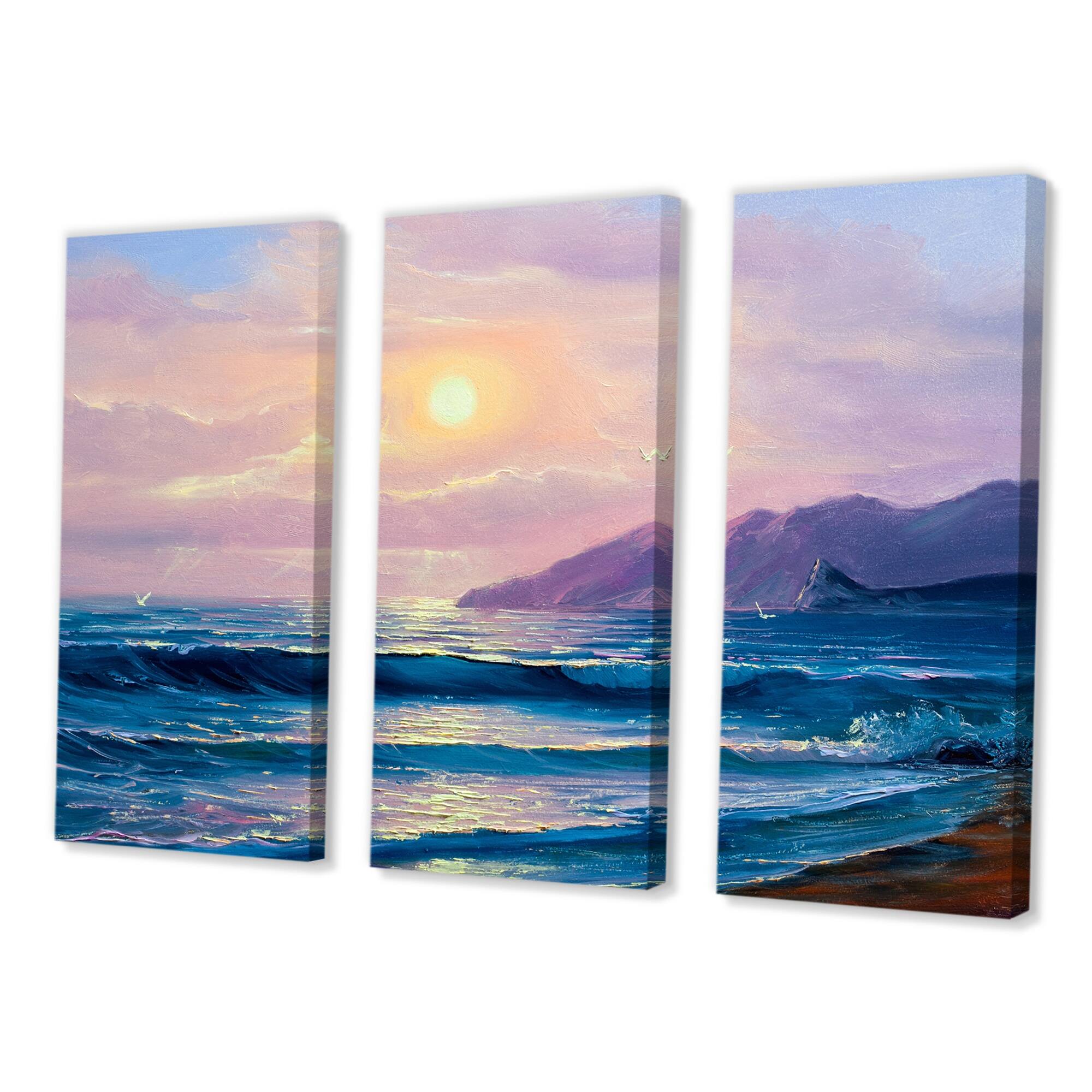 Designart "Sunset Above Dark Blue Ocean Waves" Nautical & Coastal